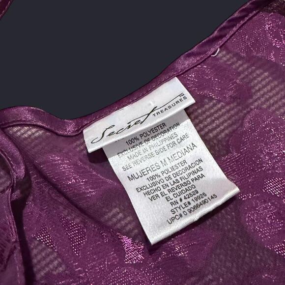 Y2K Secret Treasures Dark Plum Purple Sheer Mesh Floral Lace Up Mini Slip Dress - Picture 8 of 8